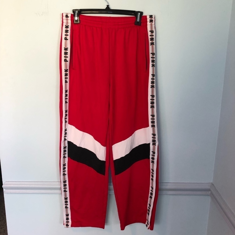 PINK Red & White Tear Away Track Pants Size Large
